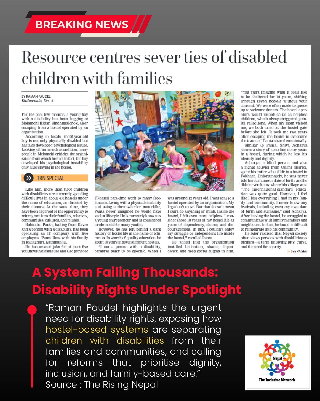 Media Spotlight: Children with Disabilities Separated from Families in Nepal